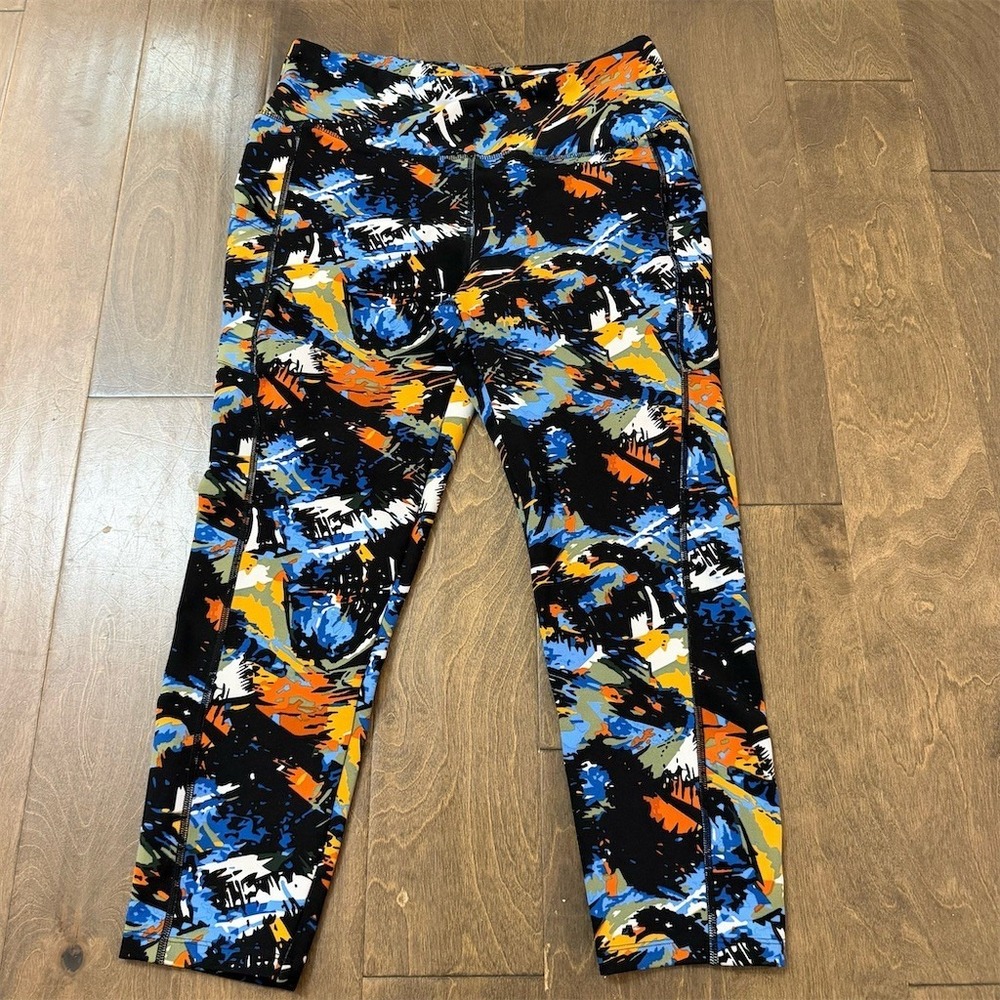 Cali‎ Active Leggings Womens Size L High Rise Abstract Print Yoga Blue